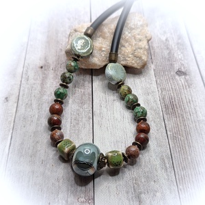 Afrikai türkiz- picasso jáspis nyaklánc - ékszer - nyaklánc - gyöngyös nyaklánc - Meska.hu