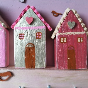 Valentin-napi falu kulcstartó, ékszertartó - fali kulcstartó, rózsaszín, egyedi ajándék - otthon & lakás - dekoráció - fali és függő dekoráció - fali kulcstartó - Meska.hu