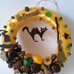 Halloween ajtódísz4 - aranysárga, macska - Meska.hu