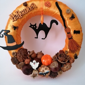 Halloween ajtódísz 22/1 - fekete macska, narancssárga - Meska.hu