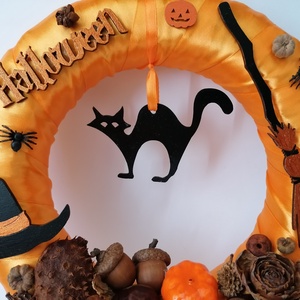 Halloween ajtódísz 22/1 - fekete macska, narancssárga - otthon & életmód - dekoráció - ajtó- és ablak dekoráció - ajtódísz & kopogtató - Meska.hu