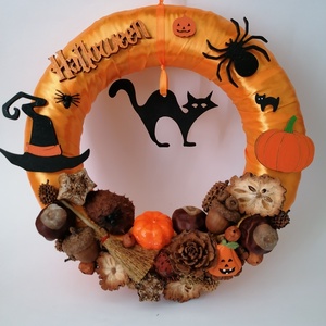 Halloween ajtódísz 22/2 - fekete macska, narancssárga - Meska.hu
