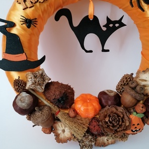 Halloween ajtódísz 22/2 - fekete macska, narancssárga - otthon & életmód - dekoráció - ajtó- és ablak dekoráció - ajtódísz & kopogtató - Meska.hu