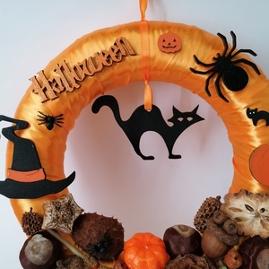 Halloween ajtódísz 22/2 - fekete macska, narancssárga - otthon & életmód - dekoráció - ajtó- és ablak dekoráció - ajtódísz & kopogtató - Meska.hu