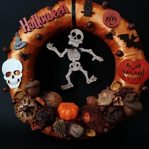 Halloween ajtódísz 22/4 - csontváz, narancssárga - halloweeni ajtódíszek és ablakdíszek - halloweeni ajtódíszek és ablakdíszek - Meska.hu