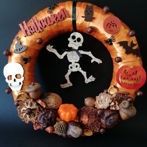 Halloween ajtódísz 22/4 - csontváz, narancssárga - Meska.hu