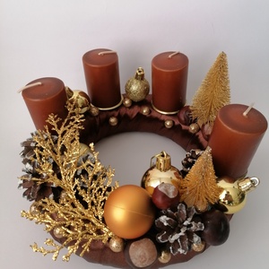 Adventi koszorú 23/4- arany, barna - Meska.hu