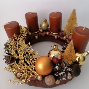 Adventi koszorú 23/4- arany, barna - karácsony - adventi díszek - adventi koszorú - Meska.hu