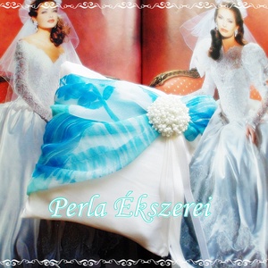 Kékselyem gyöngydísszes gyűrűpárna, Esküvő, Kiegészítők, Gyűrűtartó & Gyűrűpárna, Varrás, MESKA