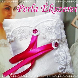 Fehér-pink gyűrűpárna, Esküvő, Kiegészítők, Gyűrűtartó & Gyűrűpárna, Varrás, MESKA