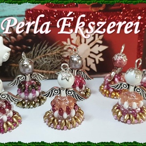 Angyalkák gyöngyös köntösben , Karácsony, Karácsonyi lakásdekoráció, Karácsonyi manók, figurák, Gyöngyfűzés, gyöngyhímzés, MESKA