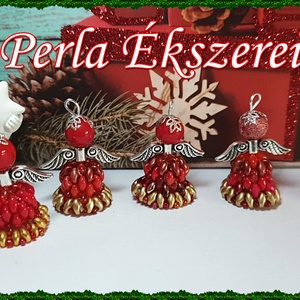 Angyalkák gyöngyös köntösben  - karácsony - karácsonyi lakásdekoráció - karácsonyi manók, figurák - Meska.hu