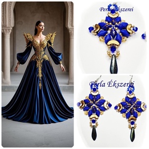 Királykék aranyban, Ékszer, Fülbevaló, Lógó fülbevaló, Ékszerkészítés, Gyöngyfűzés, gyöngyhímzés, MESKA