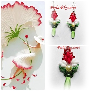Nemzeti színű fülbevaló 2., Ékszer, Fülbevaló, Lógó fülbevaló, Ékszerkészítés, Gyöngyfűzés, gyöngyhímzés, MESKA