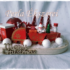 Piros kisvonatos asztaldísz - Meska.hu