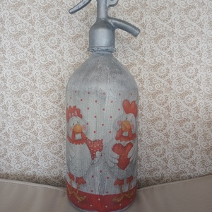 Retro szódásüveg, Otthon & Életmód, Dekoráció, Asztal és polc dekoráció, Díszüveg, Decoupage, transzfer és szalvétatechnika, Festett tárgyak, MESKA