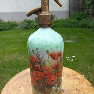 Retro szódásüveg pipacs mintával - Meska.hu