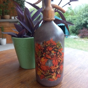 Retro szódásüveg, Otthon & Életmód, Dekoráció, Asztal és polc dekoráció, Díszüveg, Decoupage, transzfer és szalvétatechnika, Festett tárgyak, MESKA