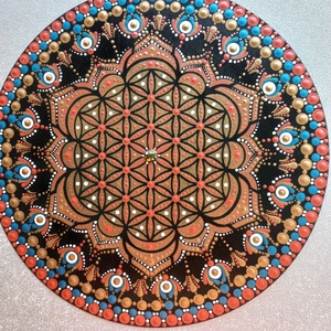 Mandala életvirága mintával, Otthon & Életmód, Dekoráció, Spiritualitás, Mandala, Decoupage, transzfer és szalvétatechnika, Festett tárgyak, MESKA