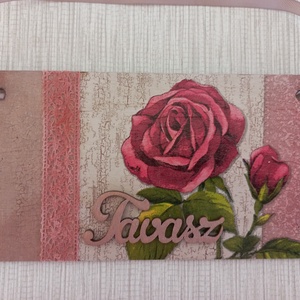 Rózsás ajtódísz tavasz táblával, Otthon & Életmód, Dekoráció, Ajtó- és ablak dekoráció, Ajtótábla, Decoupage, transzfer és szalvétatechnika, Festett tárgyak, MESKA