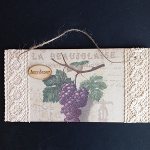 Szőlős, csipkés ajtódísz, Otthon & Életmód, Dekoráció, Ajtó- és ablak dekoráció, Ajtótábla, Decoupage, transzfer és szalvétatechnika, Festett tárgyak, MESKA