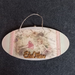 Angyalkás ajtódísz, Otthon & Életmód, Dekoráció, Ajtó- és ablak dekoráció, Ajtótábla, Decoupage, transzfer és szalvétatechnika, MESKA