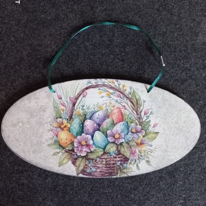 Húsvéti tojásos ajtódísz, Ünnepi díszek, dekorációk, Húsvéti díszek és dekorációk, Húsvéti ajtódísz, kopogtató, Decoupage, transzfer és szalvétatechnika, MESKA