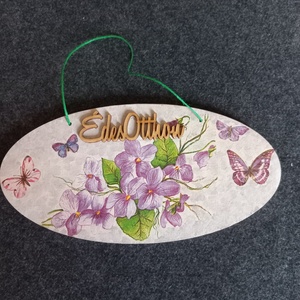 Ibolyás, pillangós fa ajtódísz, Otthon & Életmód, Dekoráció, Ajtó- és ablak dekoráció, Ajtótábla, Decoupage, transzfer és szalvétatechnika, MESKA