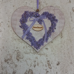 Szív alakú levendula koszorús fa üdvözlő tábla, Otthon & Életmód, Dekoráció, Ajtó- és ablak dekoráció, Ajtótábla, Decoupage, transzfer és szalvétatechnika, MESKA