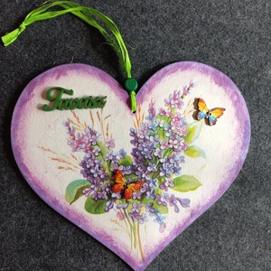 Szív alakú orgonás fa üdvözlő tábla, Otthon & Életmód, Dekoráció, Ajtó- és ablak dekoráció, Ajtótábla, Decoupage, transzfer és szalvétatechnika, MESKA