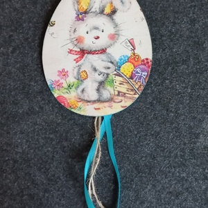 Húsvéti fa dísz szalagokkal, madzaggal, fagolyókkal., Ünnepi díszek, dekorációk, Húsvéti díszek és dekorációk, Decoupage, transzfer és szalvétatechnika, MESKA