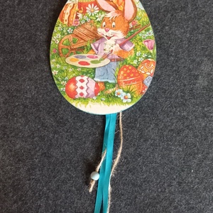 Húsvéti fa dísz szalagokkal, madzaggal, fagolyókkal., Ünnepi díszek, dekorációk, Húsvéti díszek és dekorációk, Decoupage, transzfer és szalvétatechnika, MESKA