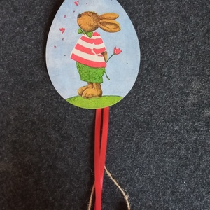 Nyulas fa dísz szalagokkal, madzaggal, fagolyókkal., Ünnepi díszek, dekorációk, Húsvéti díszek és dekorációk, Decoupage, transzfer és szalvétatechnika, MESKA