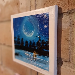 Tábortűz a tónál - művészet - festmény - akril - Meska.hu