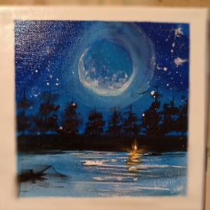 Tábortűz a tónál - művészet - festmény - akril - Meska.hu