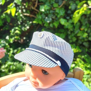 Kisfiú tengerész sapka / csíkos, fehér - baba - mama - babaruházat - babasapka - Meska.hu