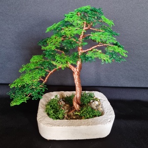 Zöld-sötétzöld drót bonsai - Meska.hu