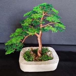 Zöld-sötétzöld drót bonsai - otthon & lakás - dekoráció - asztal és polc dekoráció - bonsai - Meska.hu