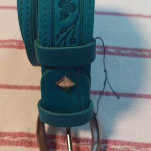 Türkiz leveles.....bőr öv - ruha & divat - öv & övcsat - öv - Meska.hu