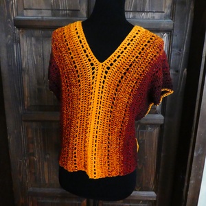 horgolt rövid bő laza s-m-es felső - ruha & divat - női ruha - mellény - Meska.hu