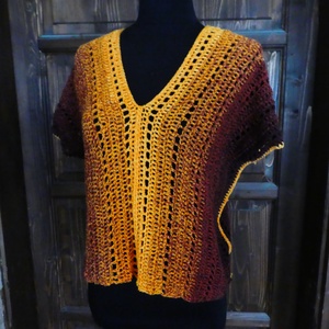 horgolt rövid bő laza s-m-es felső - ruha & divat - női ruha - mellény - Meska.hu