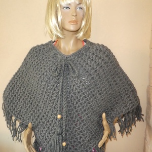 horgolt szürke poncsó - Meska.hu