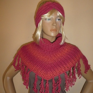 horgolt sál poncsó kendő+ fejpánt - Meska.hu