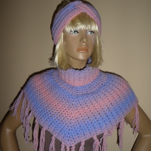 horgolt sál poncsó kendő+ fejpánt - Meska.hu