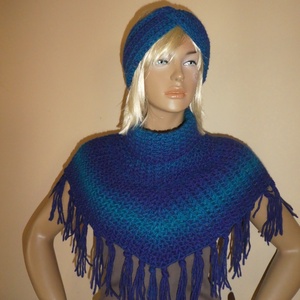 horgolt sál poncsó kendő+ fejpánt - Meska.hu