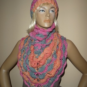 horgolt sál kendő+ sapka - ruha & divat - női ruha - kardigánok - Meska.hu