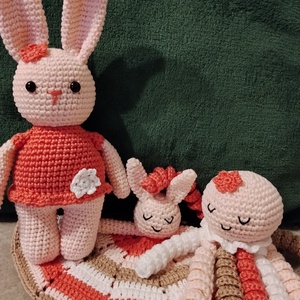 Horgolt nyuszis babaváró szett  - játék & sport - plüssállat & játékfigura - nyuszi - Meska.hu