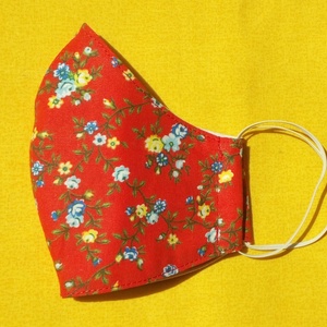 Piros, virágos arcmaszk - kisebb női vagy tini méretben, Maszk, Arcmaszk, Varrás, MESKA