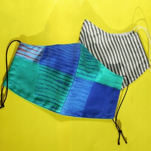 2 db kék-zöld és szürke csíkos-kockás M méretű arcmaszk - ruha & divat - maszk, arcmaszk - Meska.hu