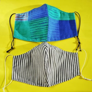 2 db kék-zöld és szürke csíkos-kockás M méretű arcmaszk - ruha & divat - maszk, arcmaszk - Meska.hu
